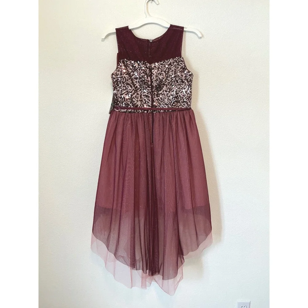 My Michelle Girls 16 Burgundy Sequin High Low Formal Dress NWT 8762ZP1G Party